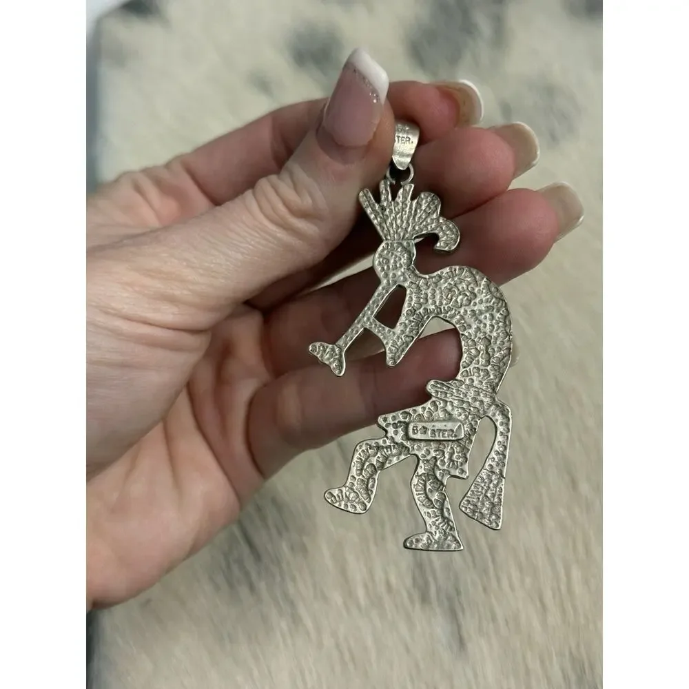 Native Sterling Silver Kokopelli Kachina Ceremonial Flute Dancer Pendant Signed